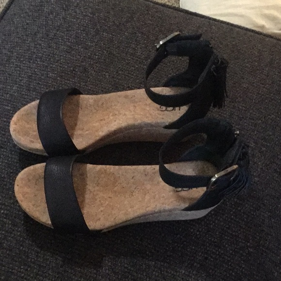 UGG WOMENS SANDALS ZOE OPEN TOE ZIP WEDGE SIZE 7 - Picture 1 of 5